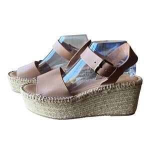 Soludos Sandals Platform Wedges Size 10 Tan Espadrille Leather Upper Minorco